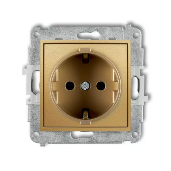 Mechanizm gniazda pojedynczego z uziemieniem SCHUKO 2P+Z z przesłonami torów Karlik seria ICON 29IGP-1sp kolor złoty