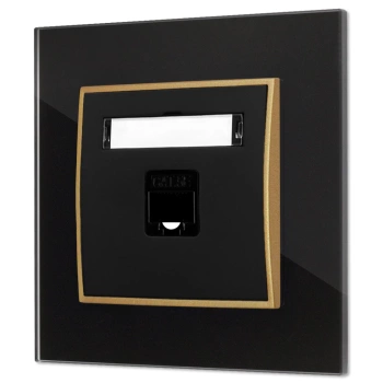 Gniazdo internetowe rj45 1x z ramką kwadratową efekt szkła seria ICON kolor czarny/złoty