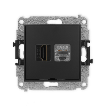 Mechanizm gniazda pojedynczego HDMI 2.1, 8K + gniazda komp. poj. 1xRJ45, kat. 8, ekranowany, 8-stykowy, bez pola opisowego Karlik seria ICON 12IGHKBO-88 kolor czarny mat