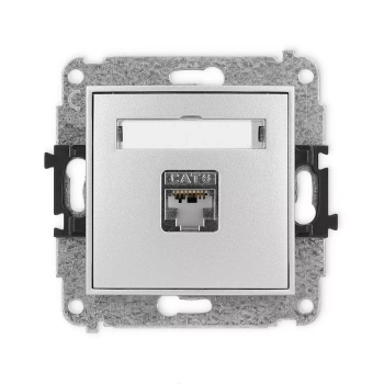 Mechanizm gniazda komputerowego pojedynczego 1xRJ45, kat. 5e, ekranowany, 8-stykowy Karlik seria ICON 7IGK-1e kolor srebrny metalik