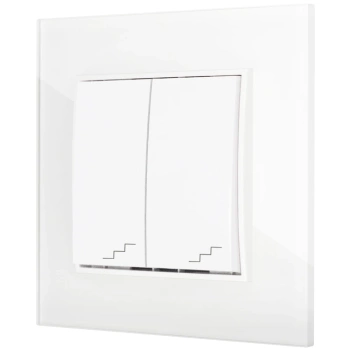 Włącznik schodowy podwójny z ramką kwadratową efekt szkła seria ICON kolor biały