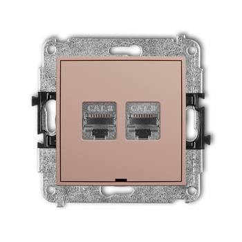 Mechanizm gniazda komputerowego podwójnego 2xRJ45, kat. 8, ekranowany, 8-stykowy, bez pola opisowego Karlik seria ICON 62IGKBO-12 kolor łososiowy