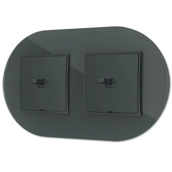 Dwa włączniki pojedyncze w stylu USA ramka okrągła efekt szkła seria ICON kolor grafitowy mat