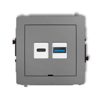 Mechanizm ładowarki USB podwójnej USB C + USB A, 20W max., bez pola opisowego Karlik seria DECO 27DCUSBBO-8 kolor szary mat