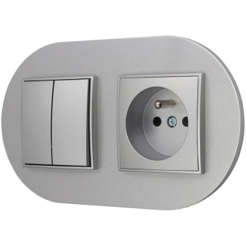 Włącznik podwójny z gniazdem pojedynczym z ramką okrągłą seria MINI kolor srebrny