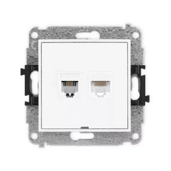 Mechanizm gniazda telefonicznego pojedynczego 1xRJ11 + komputerowego pojedynczego 1xRJ45, kat. 5e, 8-stykowy, beznarzędziowe, bez pola opisowego Karlik seria MINI MGTKBO kolor biały