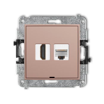 Mechanizm gniazda pojedynczego HDMI 2.0, 4K + gniazda komp. poj. 1xRJ45, kat. 5e, 8-stykowy, bez pola opisowego Karlik seria MINI 62MGHKBO-45e kolor łososiowy