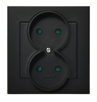 Gniazdo podwójne z przesłonami torów prądowych, kompletne z ramką seria SONATA kolor Czarny metalik symbol GP-2RP/33