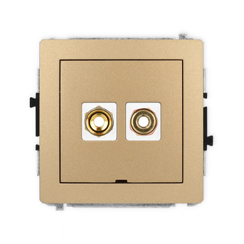 Mechanizm gniazda głośnikowego pojedynczego, bez pola opisowego typu banan - czerwony i czarny, pozłacany, 4 mm2, skręcany Karlik seria DECO 8DGGBO-4 kolor złoty metalik