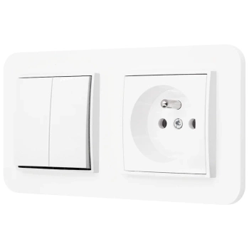 Włącznik podwójny z gniazdem pojedynczym z ramką zaokrągloną seria MINI kolor biały