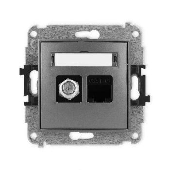 Mechanizm gniazda antenowego poj. typu F SAT + gniazda komp. poj. 1xRJ45, kat. 6, 8-stykowy Karlik seria MINI 11MGFK-3 kolor grafitowy