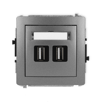 Mechanizm gniazda podwójnego 2xUSB A-A 2.0 Karlik seria DECO 11DGUSB-2 kolor grafitowy