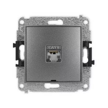 Mechanizm gniazda komputerowego pojedynczego 1xRJ45, kat. 6, ekranowany, 8-stykowy, bez pola opisowego Karlik seria MINI 11MGKBO-5 kolor grafitowy