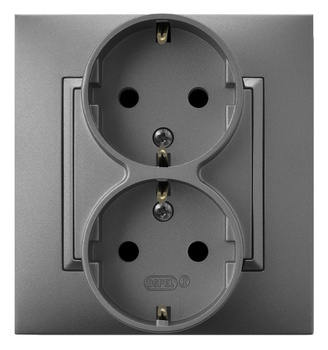 Gniazdo podwójne z uziemieniem schuko kompletne z ramką seria ARIA kolor Szary mat symbol GP-2US/70