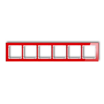 Ramka uniwersalna sześciokrotna - efekt szkła ramka: czerwona; spód: biały Karlik seria DECO 17-0-DRS-6 kolor czerwony