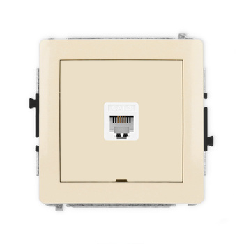 Mechanizm gniazda telefonicznego pojedynczego 1xRJ11, 4-stykowy, beznarzędziowe, bez pola opisowego Karlik seria DECO 1DGTBO-1 kolor beżowy