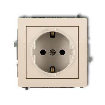 Mechanizm gniazda pojedynczego z uziemieniem SCHUKO 2P+Z z przesłonami torów Karlik seria DECO 1DGP-1sp kolor beżowy