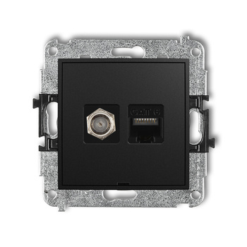 Mechanizm gniazda antenowego poj. typu F SAT + gniazda komp. poj. 1xRJ45, kat. 6, 8-stykowy, bez pola opisowego Karlik seria MINI 12MGFKBO-3 kolor czarny mat