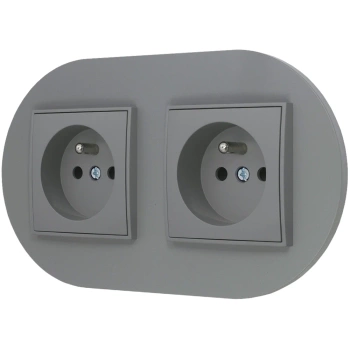 Dwa gniazda pojedyncze z ramką okrągłą seria MINI kolor szary mat