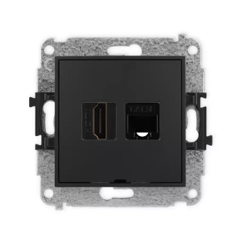 Mechanizm gniazda pojedynczego HDMI 2.0, 4K + gniazda komp. poj. 1xRJ45, kat. 5e, 8-stykowy, bez pola opisowego Karlik seria MINI 12MGHKBO-45e kolor czarny mat