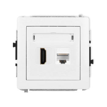 Mechanizm gniazda pojedynczego HDMI 2.0, 4K + gniazda komp. poj. 1xRJ45, kat. 6A, 8-stykowy Karlik seria DECO DGHK-46A kolor biały