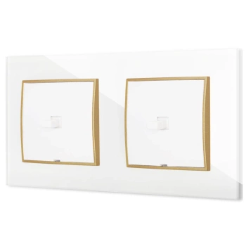 Dwa włączniki pojedyncze w stylu USA ramka kwadratowa efekt szkła seria ICON kolor biały/złoty