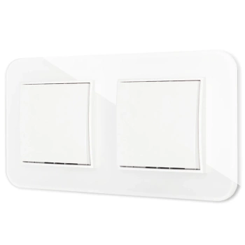 Dwa włączniki pojedyncze z ramką zaokrągloną efekt szkła seria ICON kolor biały