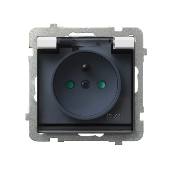 Gniazdo bryzgoszczelne z uziemieniem IP-44 z przesłonami torów prądowych wieczko przezroczyste seria SONATA kolor Biały symbol GPH-1RZP/m/00/d