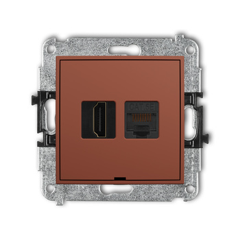 Mechanizm gniazda pojedynczego HDMI 2.0, 4K + gniazda komp. poj. 1xRJ45, kat. 5e, 8-stykowy, bez pola opisowego Karlik seria ICON 63IGHKBO-45e kolor terakota