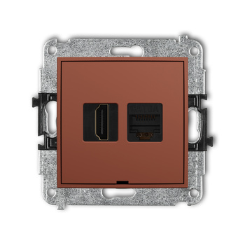 Mechanizm gniazda pojedynczego HDMI 2.0, 4K + gniazda komp. poj. 1xRJ45, kat. 6A, 8-stykowy, bez pola opisowego Karlik seria ICON 63IGHKBO-46A kolor terakota