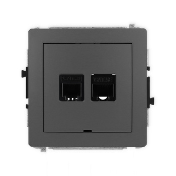 Mechanizm gniazda telefonicznego pojedynczego 1xRJ11 + komputerowego pojedynczego 1xRJ45, kat. 5e, 8-stykowy, beznarzędziowe, bez pola opisowego Karlik seria DECO 28DGTKBO kolor grafitowy mat