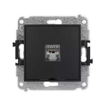 Mechanizm gniazda komputerowego pojedynczego 1xRJ45, kat. 5e, ekranowany, 8-stykowy, bez pola opisowego Karlik seria MINI 12MGKBO-1e kolor czarny mat