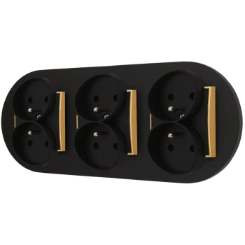 Trzy gniazda podwójne z ramką okrągłą seria MINI kolor czarny złoty