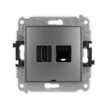 Mechanizm gniazda pojedynczego HDMI 2.0, 4K + gniazda komp. poj. 1xRJ45, kat. 5e, 8-stykowy, bez pola opisowego Karlik seria MINI 11MGHKBO-45e kolor grafitowy