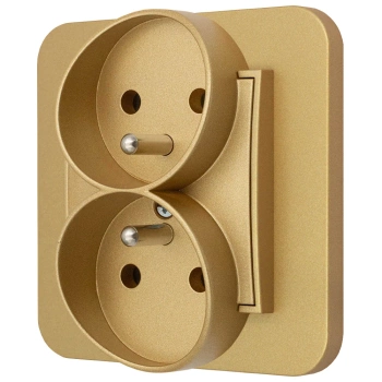 Gniazdo podwójne z ramką zaokrągloną seria MINI kolor złoty