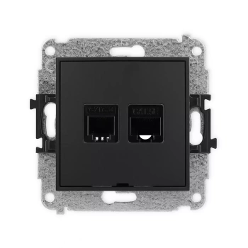 Mechanizm gniazda telefonicznego pojedynczego 1xRJ11 + komputerowego pojedynczego 1xRJ45, kat. 5e, 8-stykowy, beznarzędziowe, bez pola opisowego Karlik seria ICON 12IGTKBO kolor czarny mat