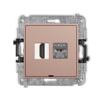 Mechanizm gniazda pojedynczego HDMI 2.0, 4K + gniazda komp. poj. 1xRJ45, kat. 6, ekranowany, 8-stykowy, bez pola opisowego Karlik seria ICON 62IGHKBO-46 kolor łososiowy