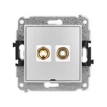 Mechanizm gniazda głośnikowego pojedynczego, bez pola opisowego typu banan - czerwony i czarny, pozłacany, 4 mm2, skręcany Karlik seria ICON 7IGGBO-4 kolor srebrny metalik