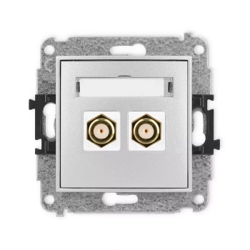 Mechanizm gniazda antenowego podwójnego typu F SAT pozłacany Karlik seria MINI 7MGF-2.1 kolor srebrny metalik