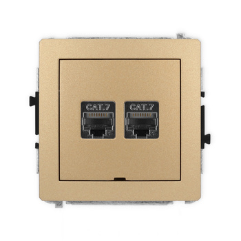 Mechanizm gniazda komputerowego podwójnego 2xRJ45, kat. 7, ekranowany, 8-stykowy, bez pola opisowego Karlik seria DECO 8DGKBO-10 kolor złoty metalik