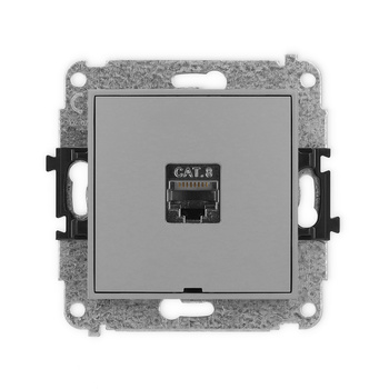 Mechanizm gniazda komputerowego pojedynczego 1xRJ45, kat. 8, ekranowany, 8-stykowy, bez pola opisowego Karlik seria ICON 27IGKBO-11 kolor szary mat
