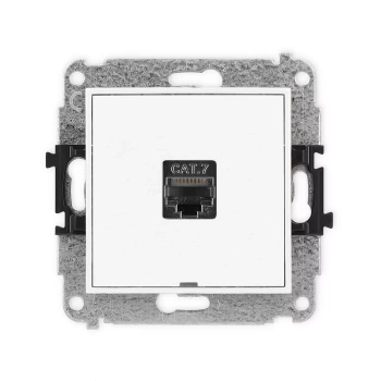 Mechanizm gniazda komputerowego pojedynczego 1xRJ45, kat. 7, ekranowany, 8-stykowy, bez pola opisowego Karlik seria ICON 25IGKBO-9 kolor biały mat