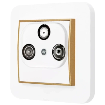 Gniazdo rtv-sat z ramką zaokrągloną seria MINI kolor biały złoty