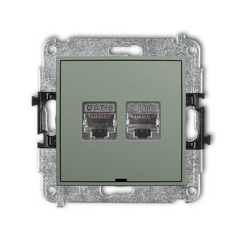 Mechanizm gniazda komputerowego podwójnego 2xRJ45, kat. 6, ekranowany, 8-stykowy, bez pola opisowego Karlik seria MINI 61MGKBO-6 kolor szałwiowy