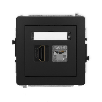 Mechanizm gniazda pojedynczego HDMI 2.0, 4K + gniazda komp. poj. 1xRJ45, kat. 6, ekranowany, 8-stykowy Karlik seria DECO 12DGHK-46 kolor czarny mat