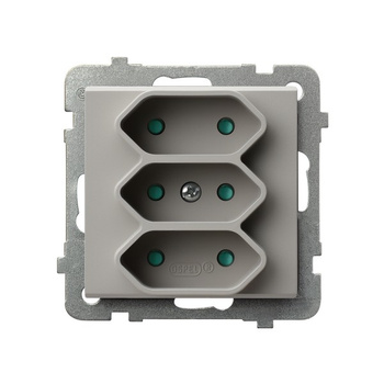 Gniazdo potrójne EURO z przesłonami torów prądowych seria SONATA kolor Kaszmir symbol GP-3RP/m/82