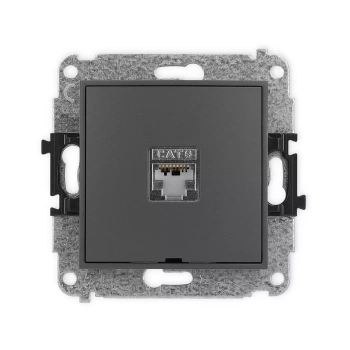Mechanizm gniazda komputerowego pojedynczego 1xRJ45, kat. 5e, ekranowany, 8-stykowy, bez pola opisowego Karlik seria ICON 28IGKBO-1e kolor grafitowy mat