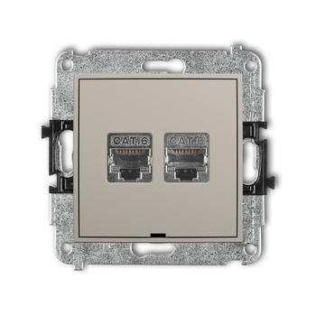 Mechanizm gniazda komputerowego podwójnego 2xRJ45, kat. 6, ekranowany, 8-stykowy, bez pola opisowego Karlik seria ICON 60IGKBO-6 kolor taupe