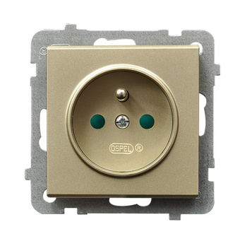 Gniazdo pojedyncze z uziemieniem z przesłonami torów prądowych seria SONATA kolor Szampański złoty symbol GP-1RZP/m/39