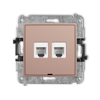 Mechanizm gniazda telefonicznego podwójnego 2xRJ11, 4-stykowy, beznarzędziowe, bez pola opisowego Karlik seria MINI 62MGTBO-2 kolor łososiowy